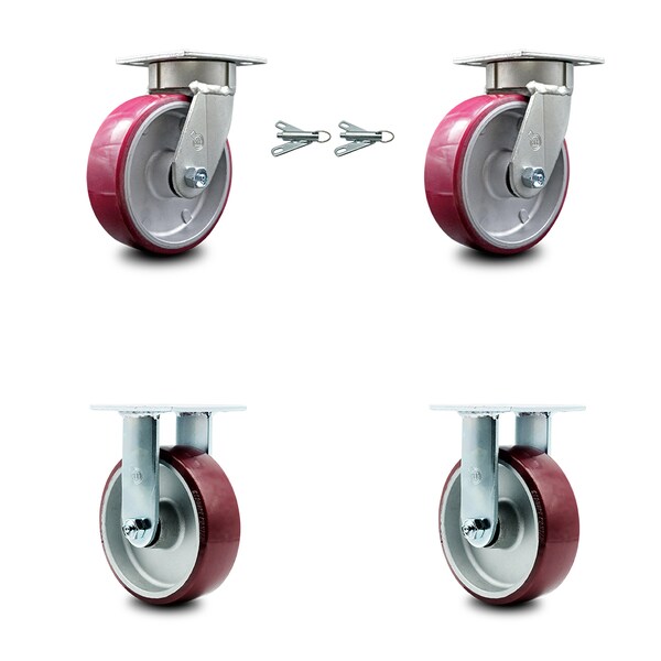 6 Inch Kingpinless Poly on Aluminum Wheel Caster Swivel Locks 2 Rigid SCC, 2PK